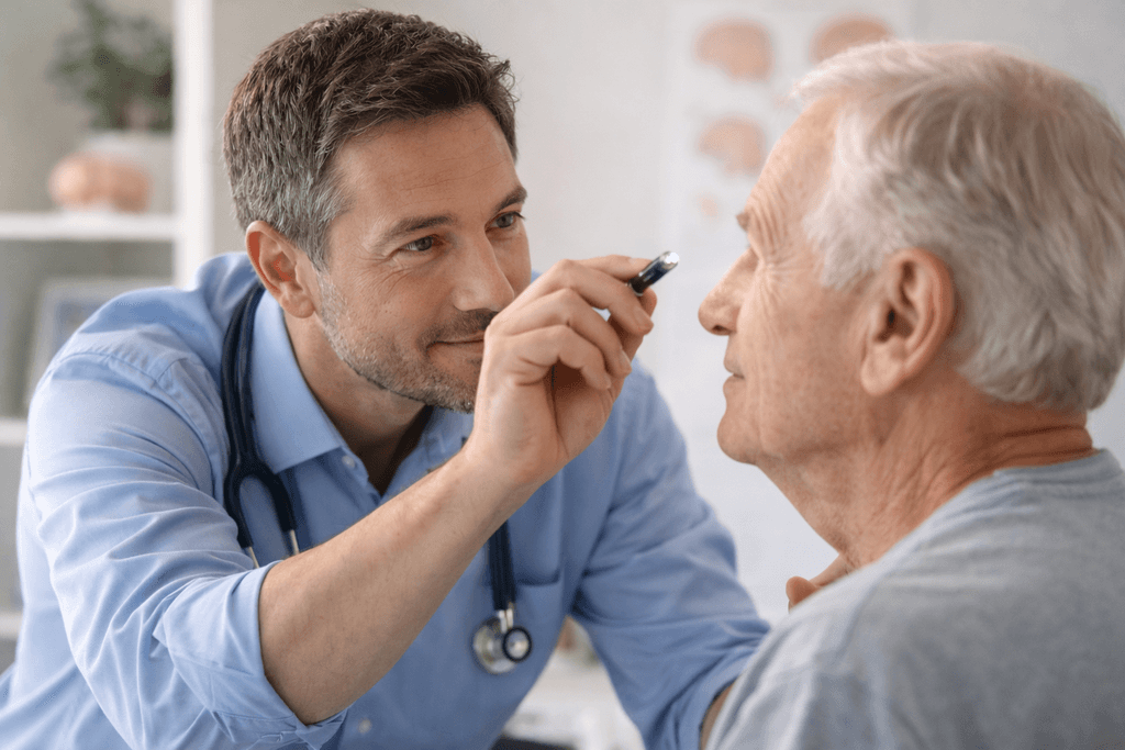 Scientist wearing safety goggles and blue lab attire, using a pipette to transfer liquid into a vial in a laboratory setting.