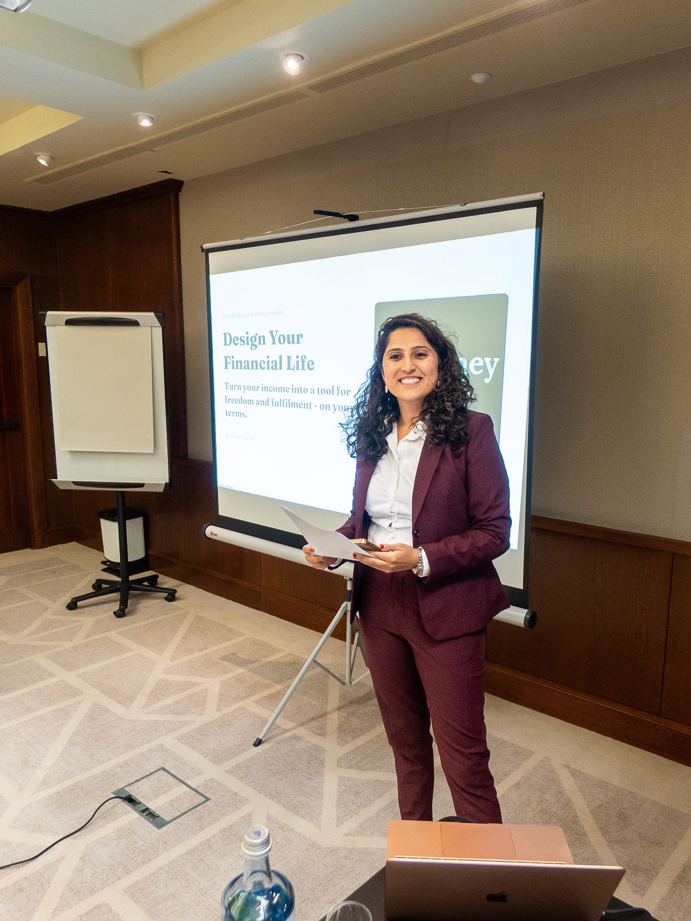 Smiling in front of screen