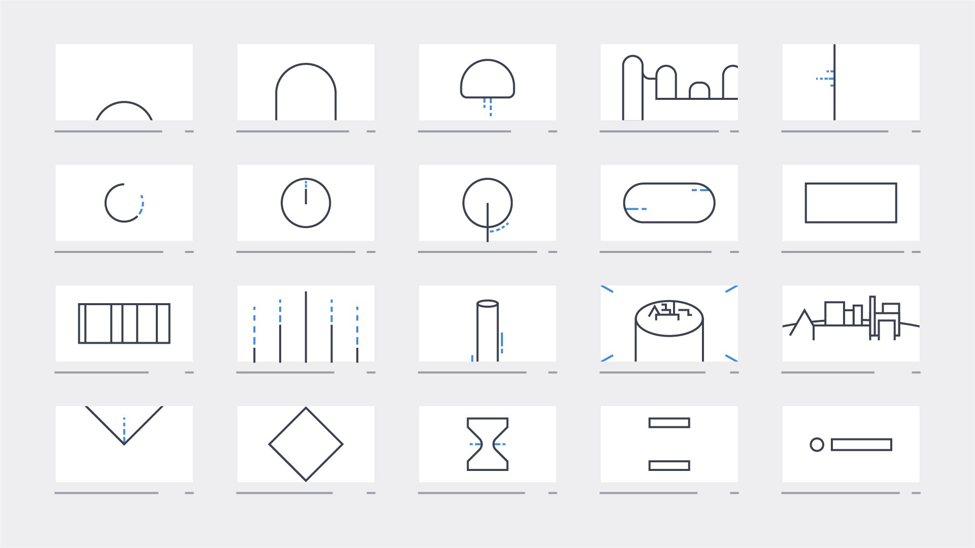An simplified storyboard with simple shapes to show a progress in the story.