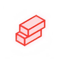 Red outlined geometric blocks stacked in a stepped formation.