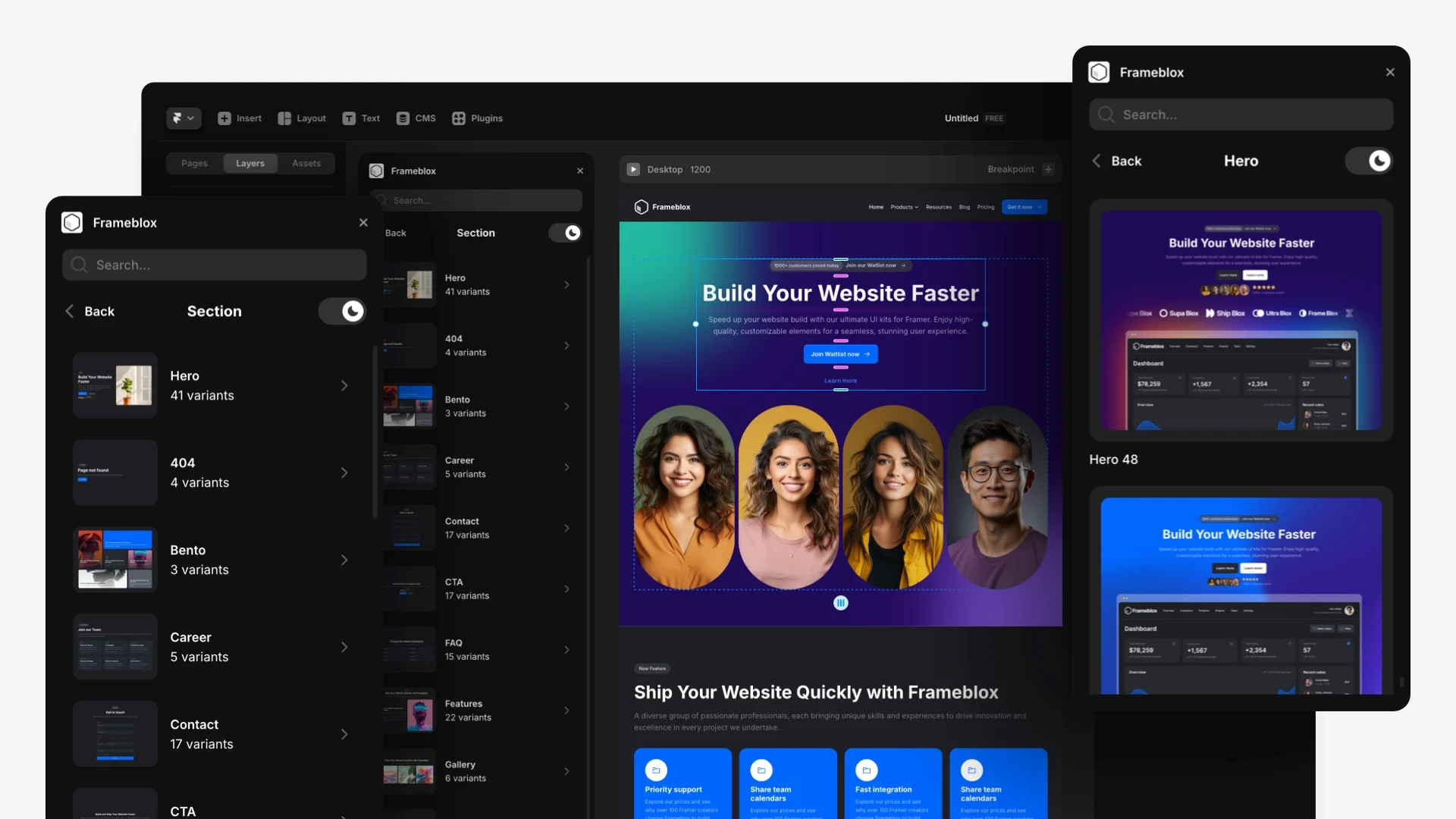 Build Stunning Websites Faster: Ultimate UI kit and design system Frameblox Plugin for Framer