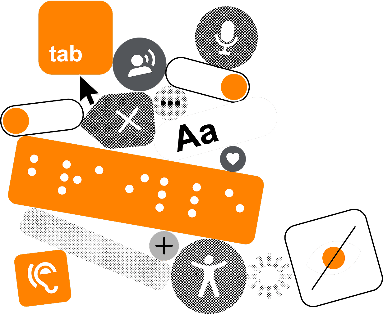An illustration of different digital inclusive icons lumped together into a visual.