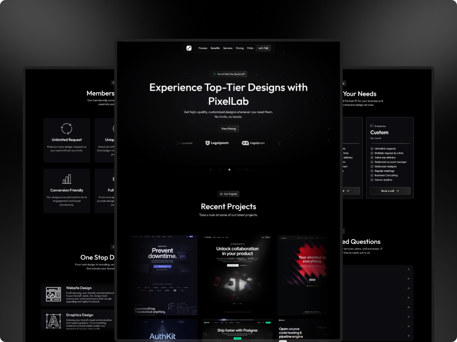 PixelLab — 高级暗黑黑白极简创意机构官网设计灵感