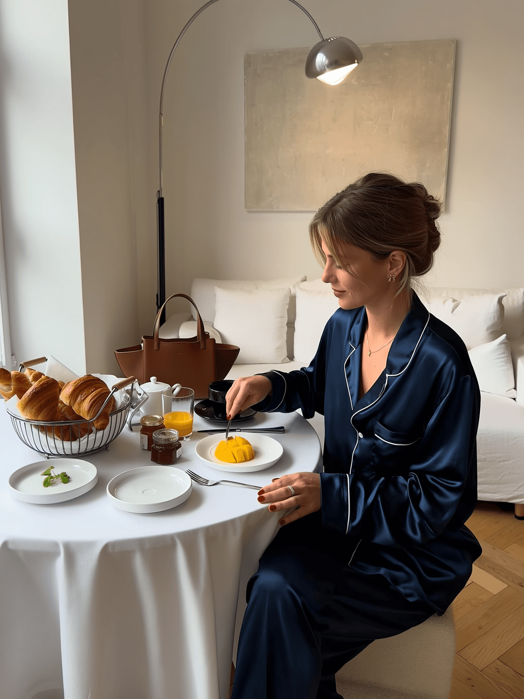 Person Walking Against Two-Toned Wall