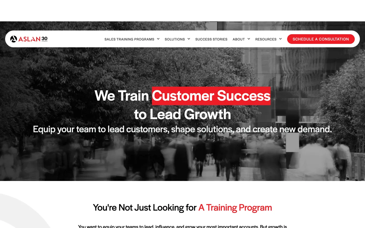 ASLAN Sales Training homepage, other-centered selling