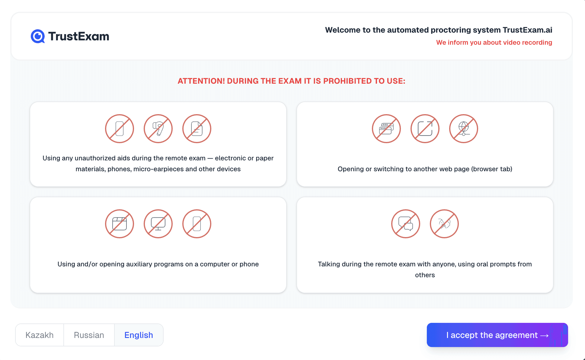 Choosing an Exam — screenshot 2