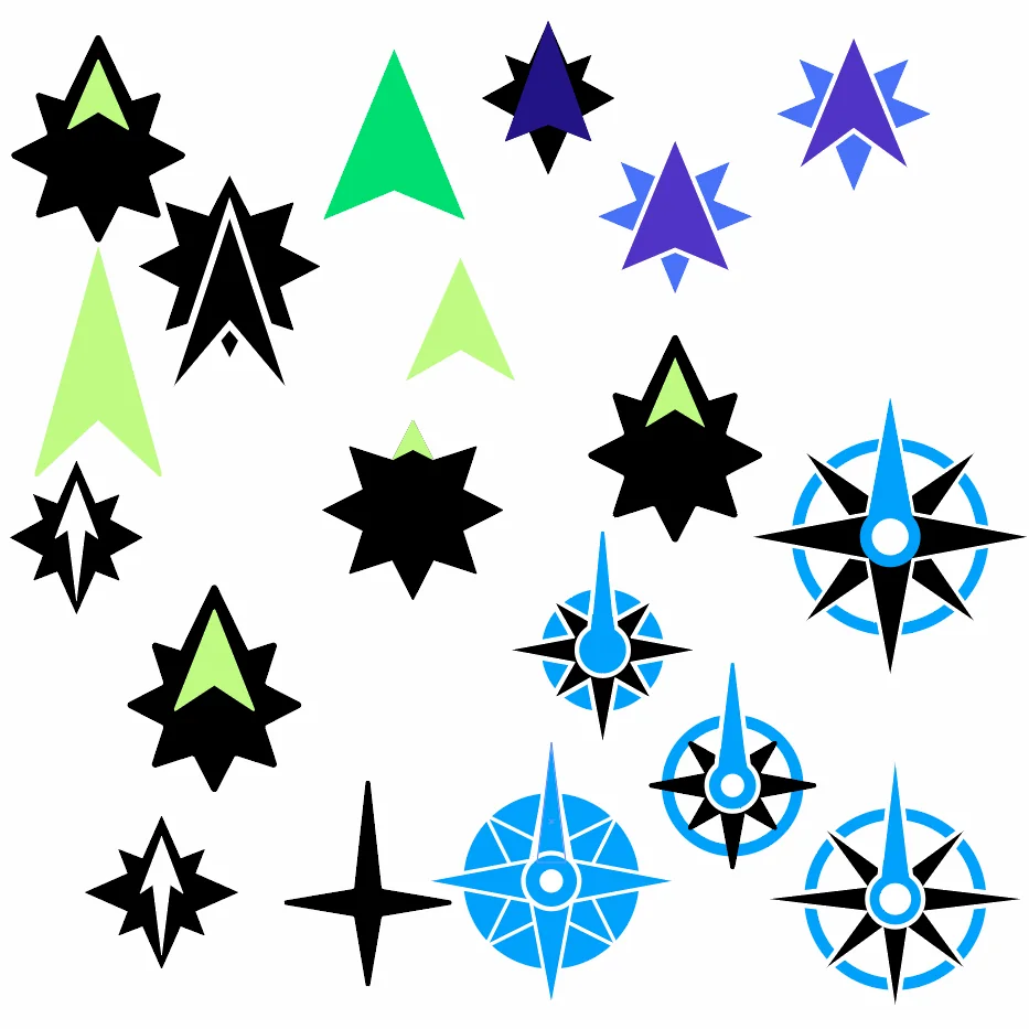 Various star logos scattered on an Adobe Illustrator artboard