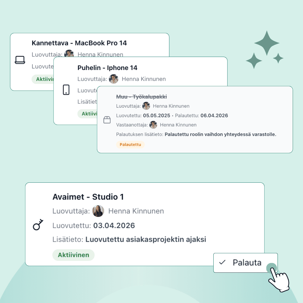 Seuraa luovutettuja laitteita ja avaimia reaaliajassa