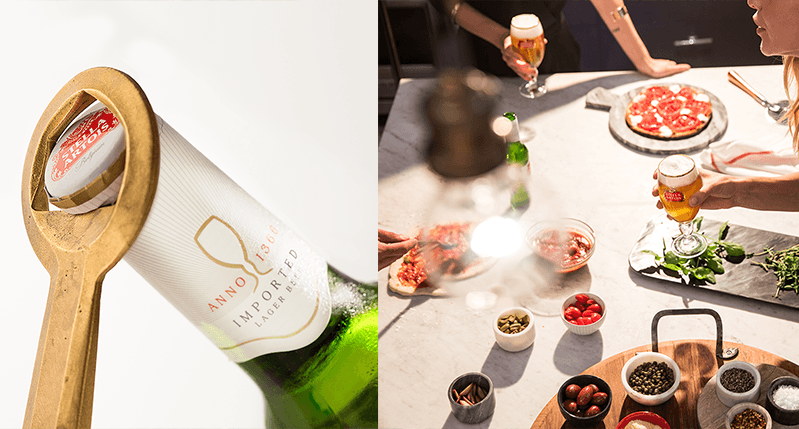 stela arois beer presentation on a food table