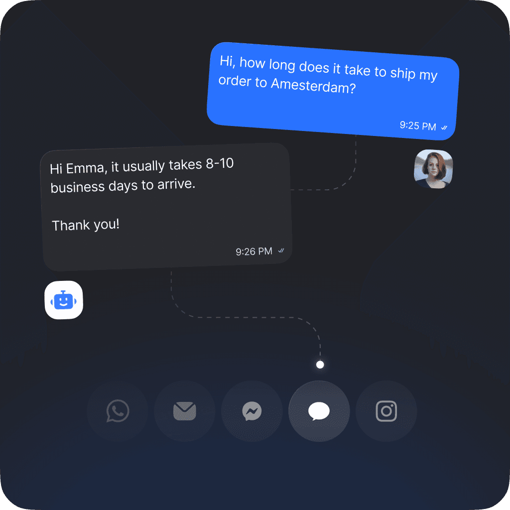 Conversation with chatbot questioning how long their package will take to be delivered