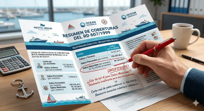 Extracto del Real Decreto 607/1999 que establece los insuficientes límites del seguro obligatorio de embarcaciones.