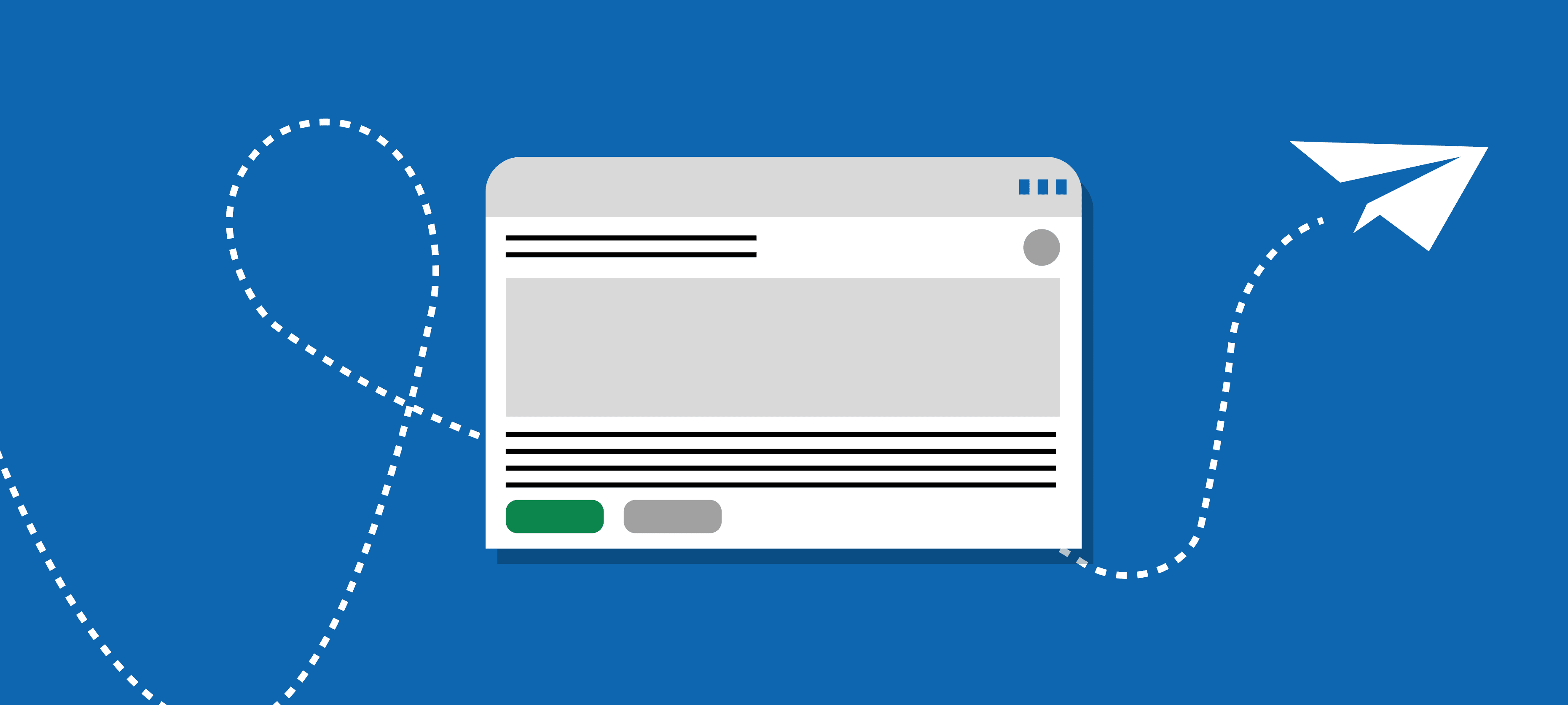 Illustration of a web content layout with a dotted flight path and paper plane, representing a B2B demand generation content guide used to structure, distribute, and optimize content across demand generation channels.