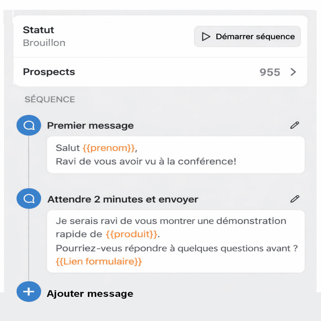CRMChat capture d'écran avec Séquence de Prospection Telegram
