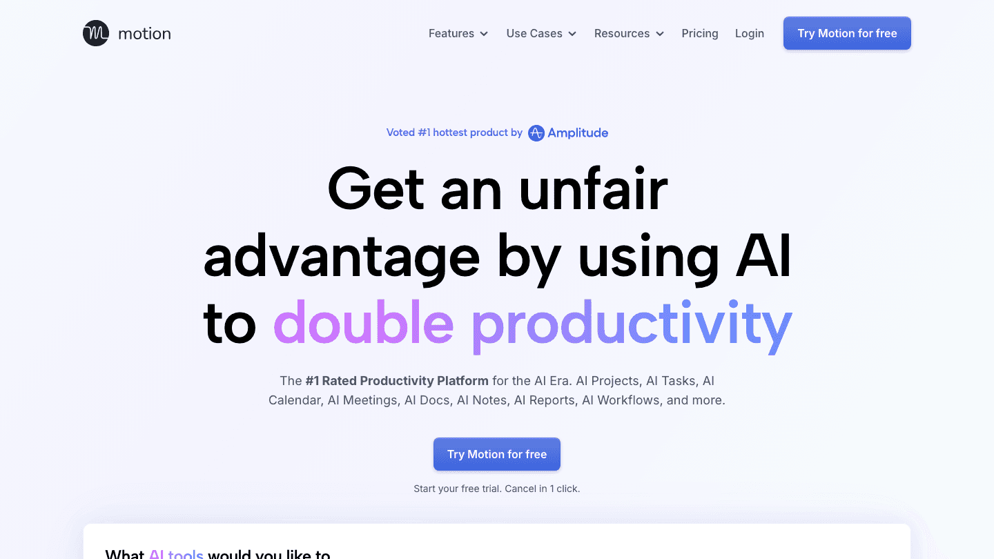 Motion AI scheduling app homepage