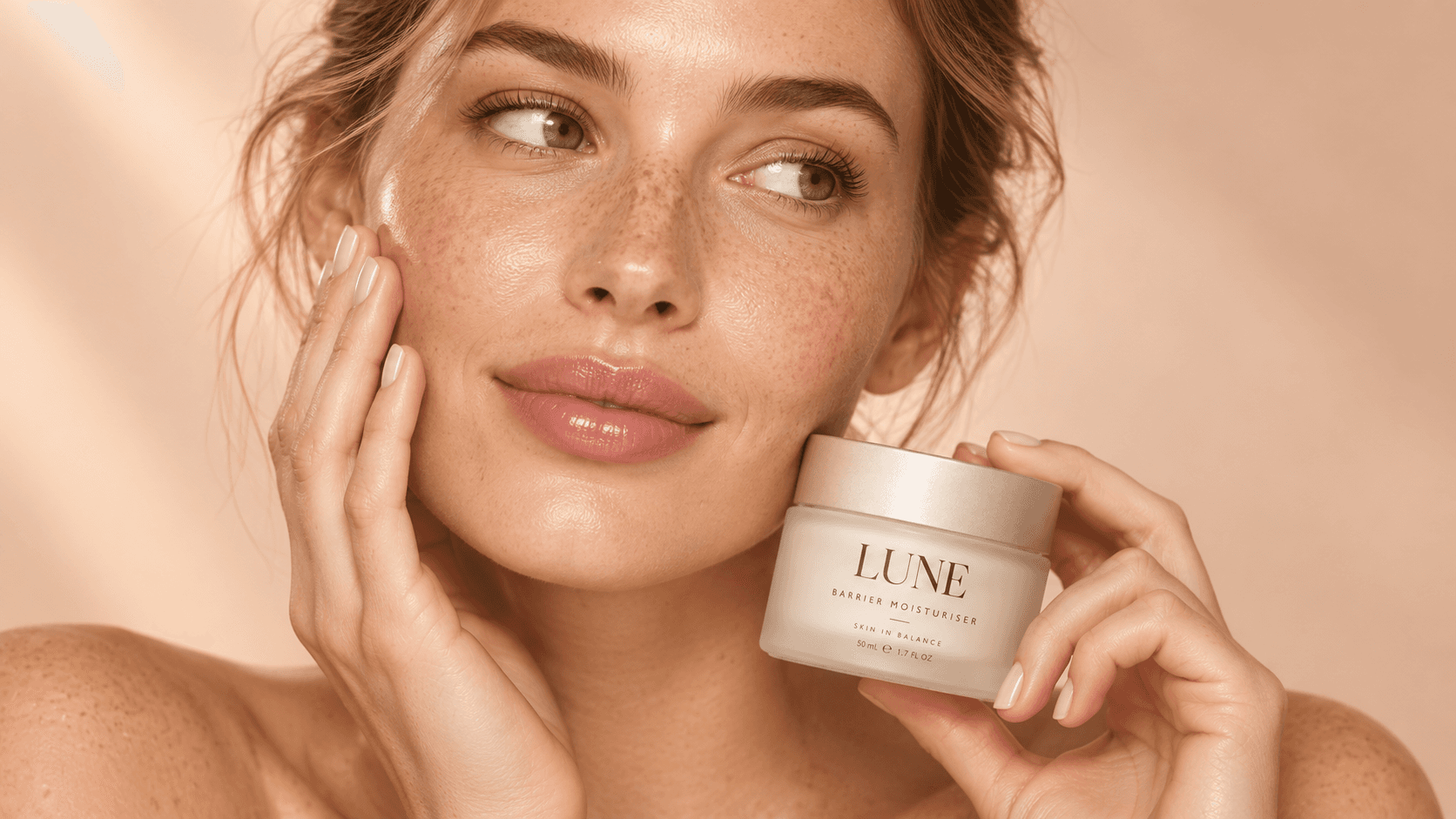 A close portrait with LUNE skincare