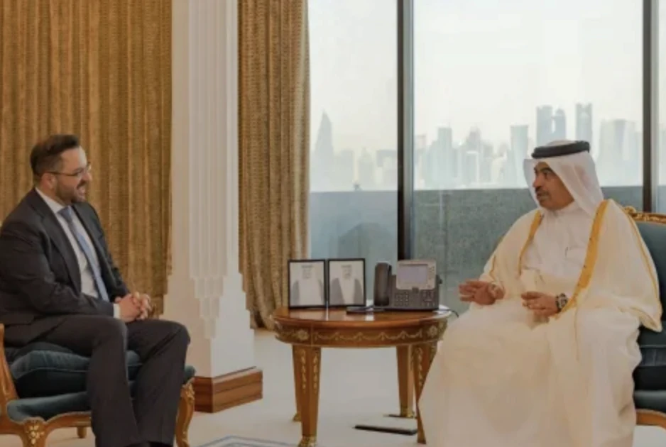 Finance Minister Mohamad Al-Ississ meeting with Qatari Finance Minister Al-Kuwari