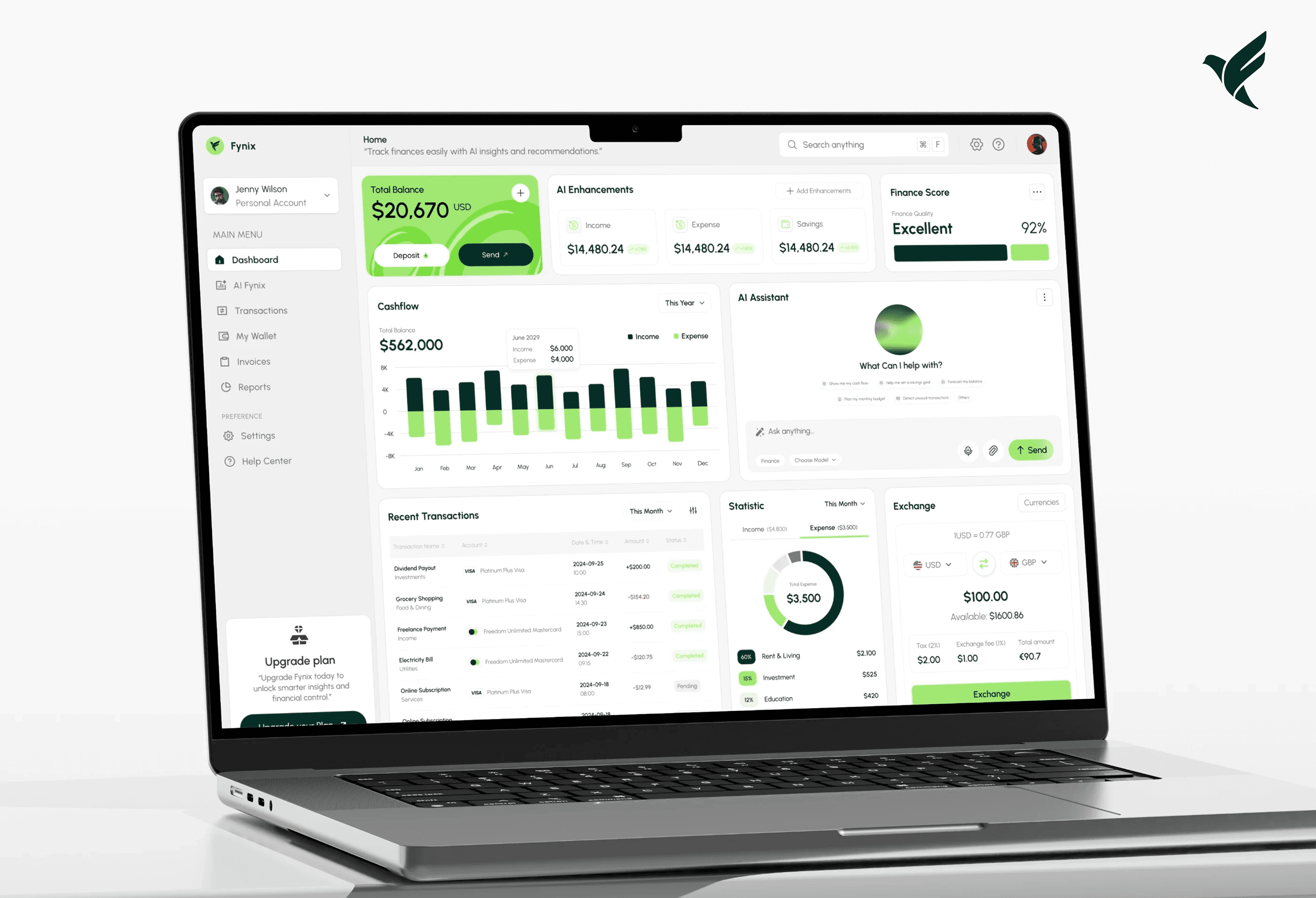 Fynix AI 财务管理平台桌面端仪表盘