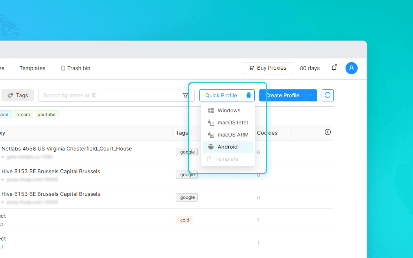 A quick profile in Octo Browser