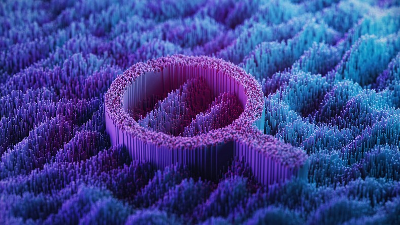 Magnifying Glass on abstract digital landscape