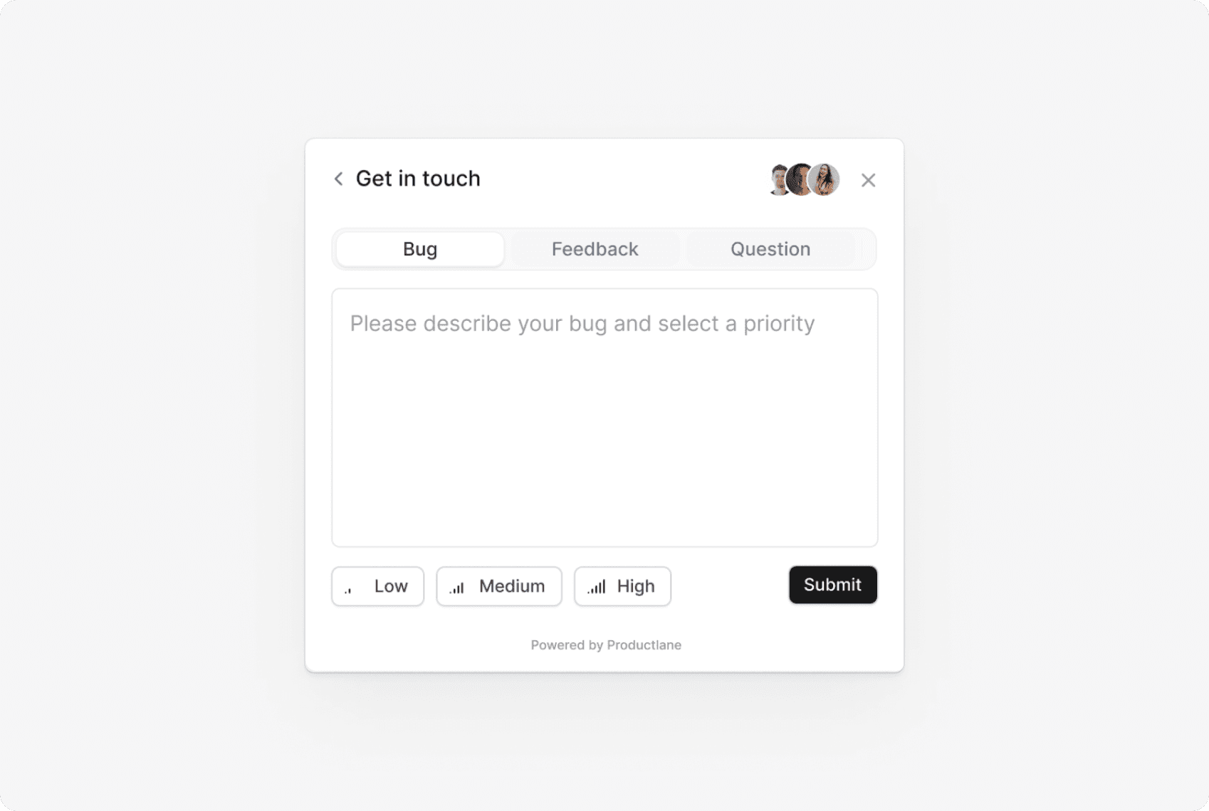 support widget feedback modal productlane