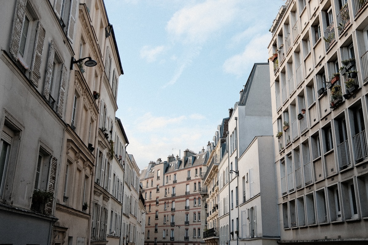 Residential apartment buildings on a quiet street