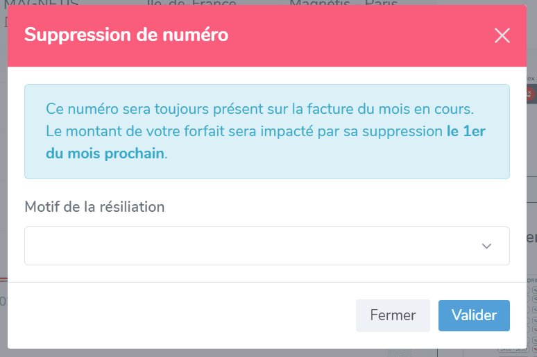 Bouton supprimer le numéro