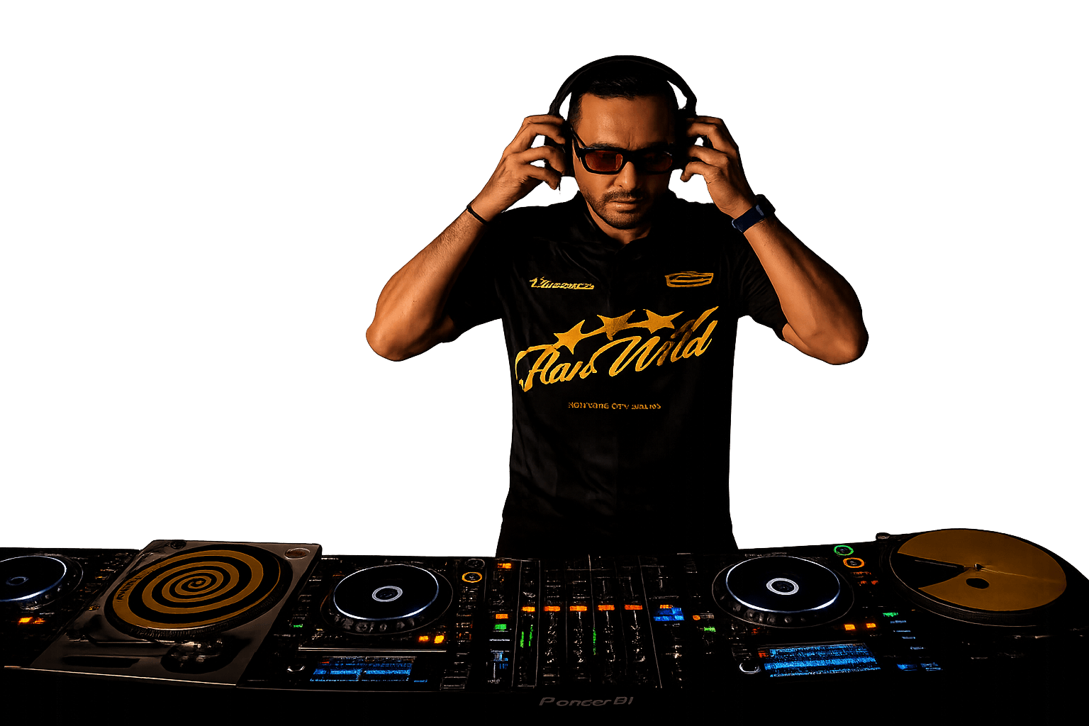 Music producer sitting in his studio