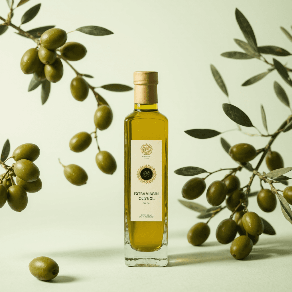 product photography of bottle of olive oil