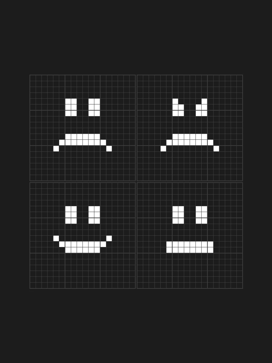 Image of pixelated :) and :( faces