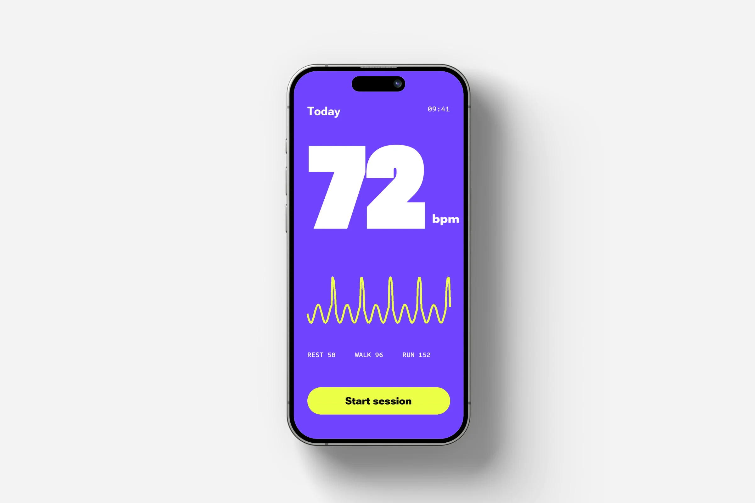 Violet Pulse heart-rate app on a phone