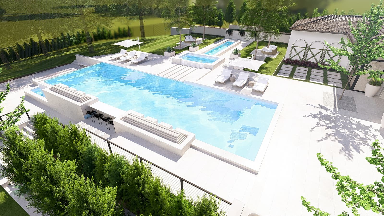 Expansive backyard design featuring luxury pool and spa in Westlake TX