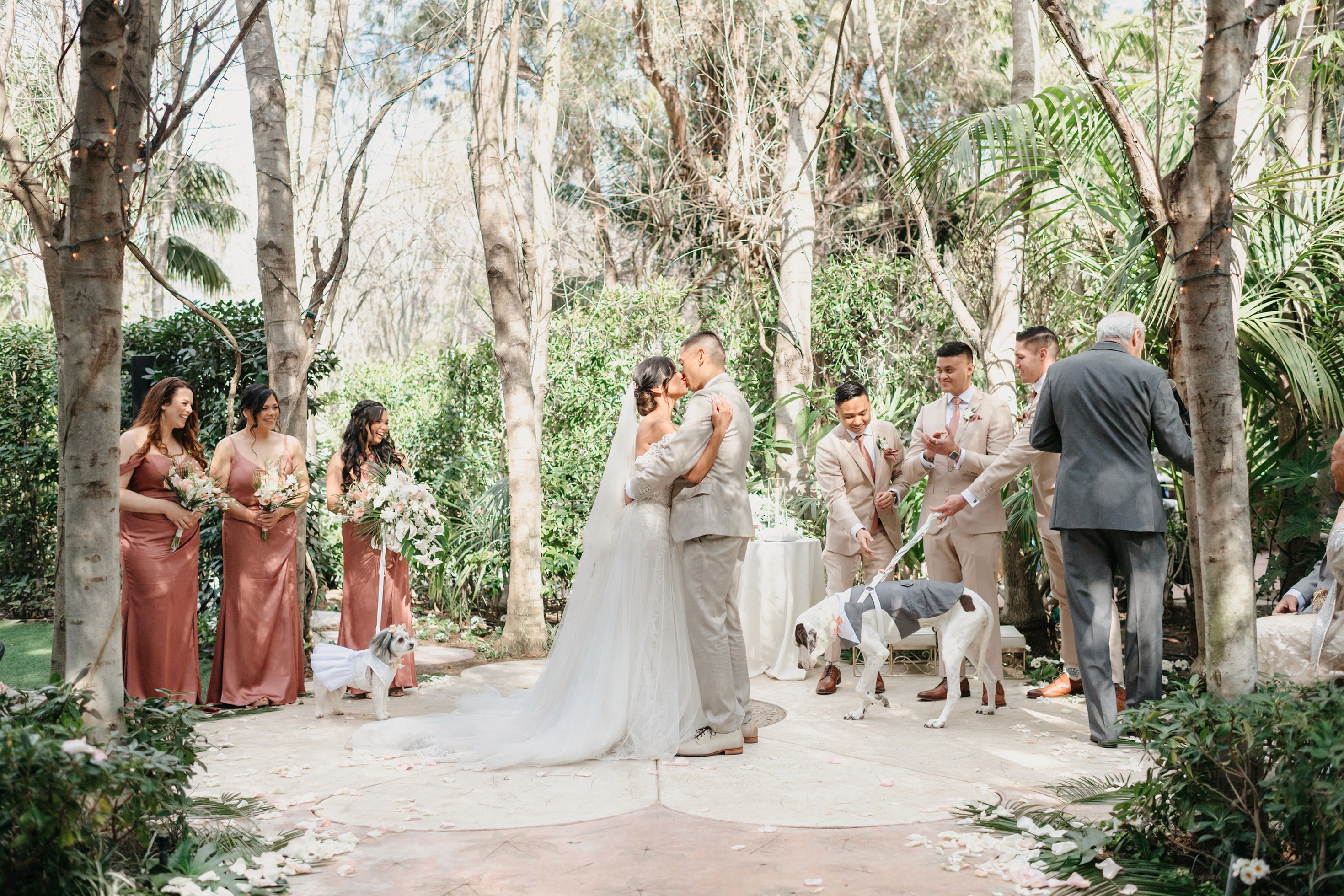 Bride and groom first kiss at ceremony