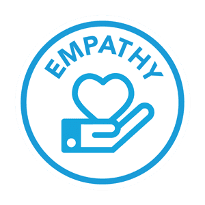 Logo depicting a heart above a hand, encased in a circle with the word "EMPATHY" at the top, symbolizing care and understanding.