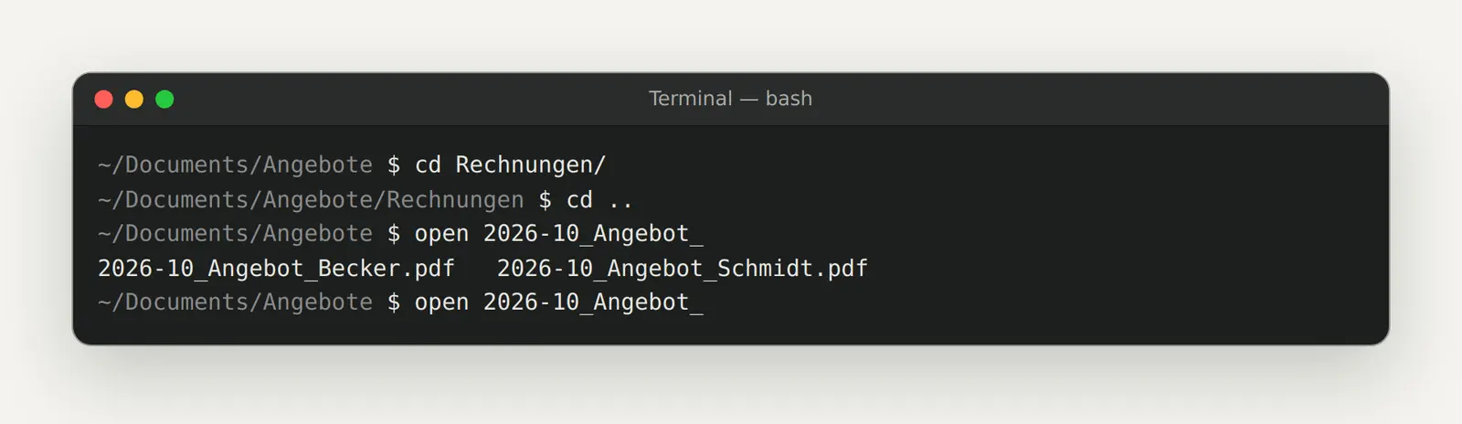 Tab-Vervollständigung im Terminal mit zwei passenden Dateien