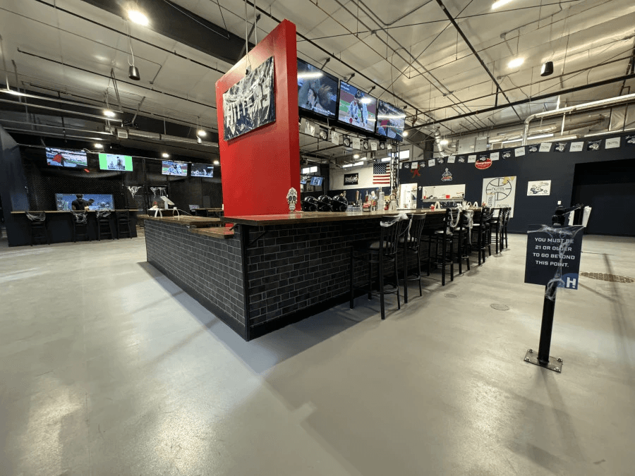 Interior view of a HitTrax Suite at Hitters Liberty Lake.
