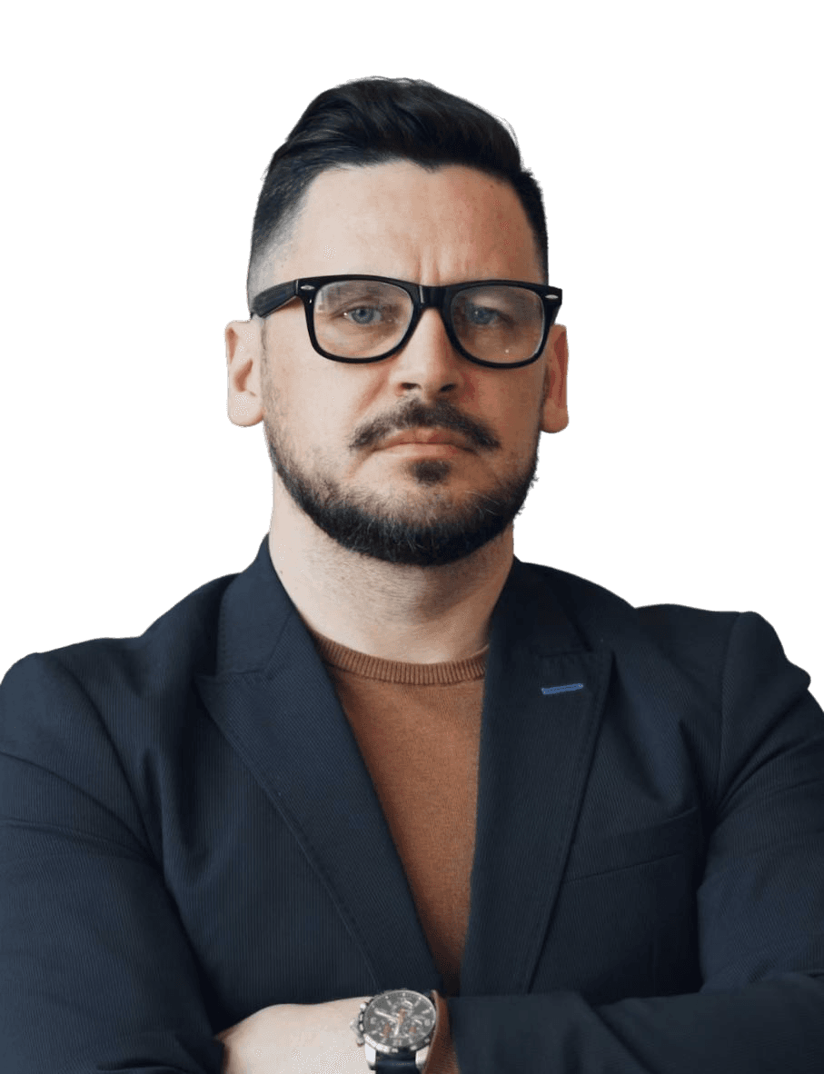 Man wearing sunglasses with water falling on him