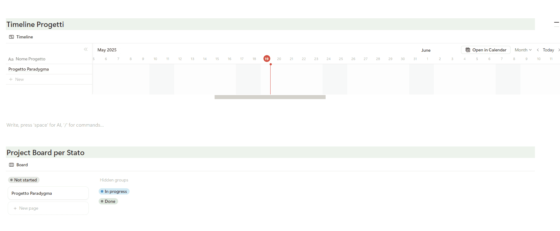 Subpage dei progetti
