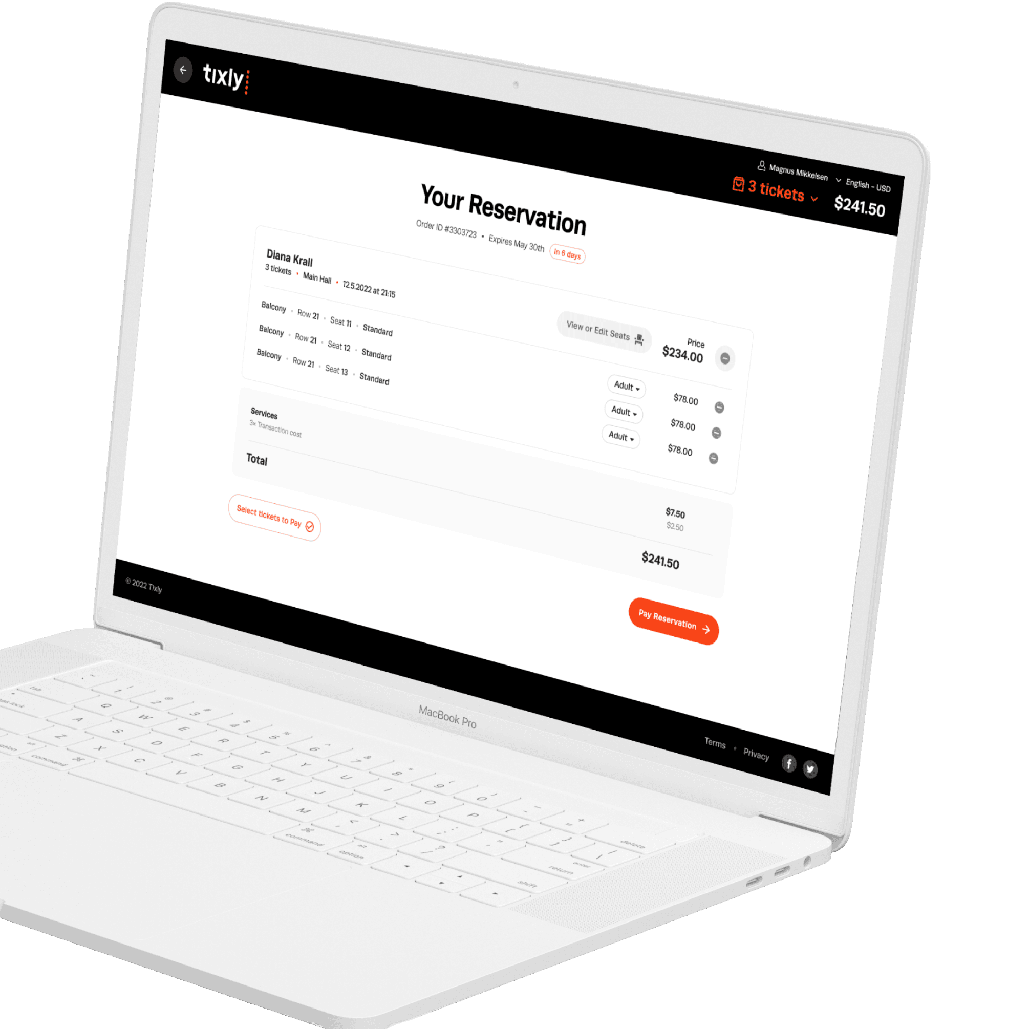Laptop showing reservation page