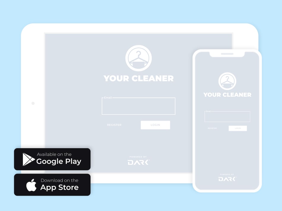 White-label app for a dry cleaner or laundromat shown in a tablet and a smartphone