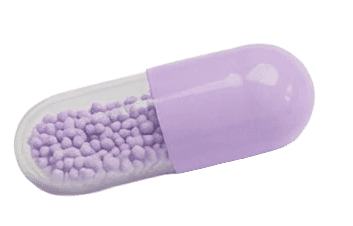Translucent capsule containing micro-scale bioactive particles, representing encapsulation and targeted delivery technology