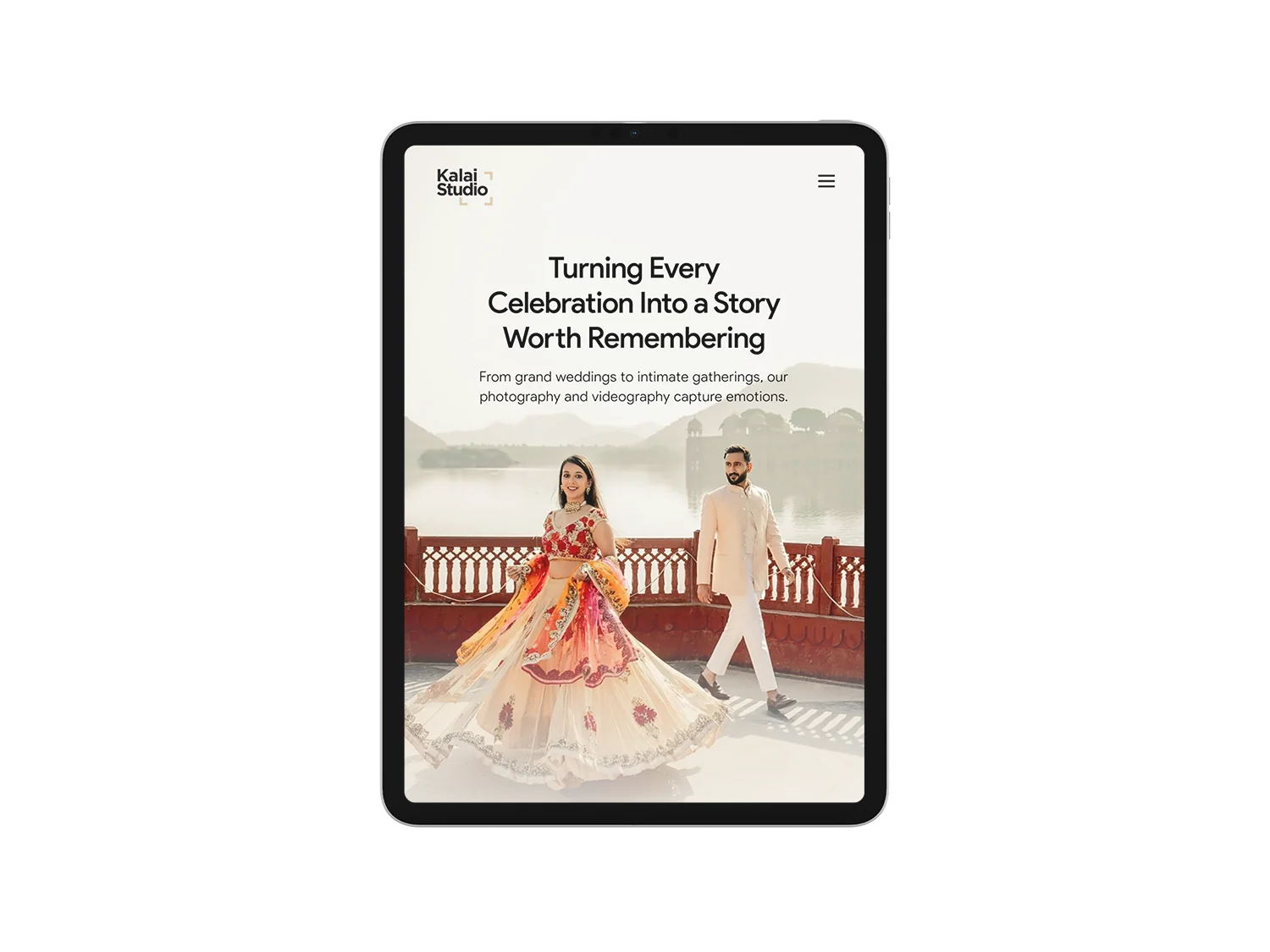 Kalai Photography Studio responsive website design adapted for tablet screen