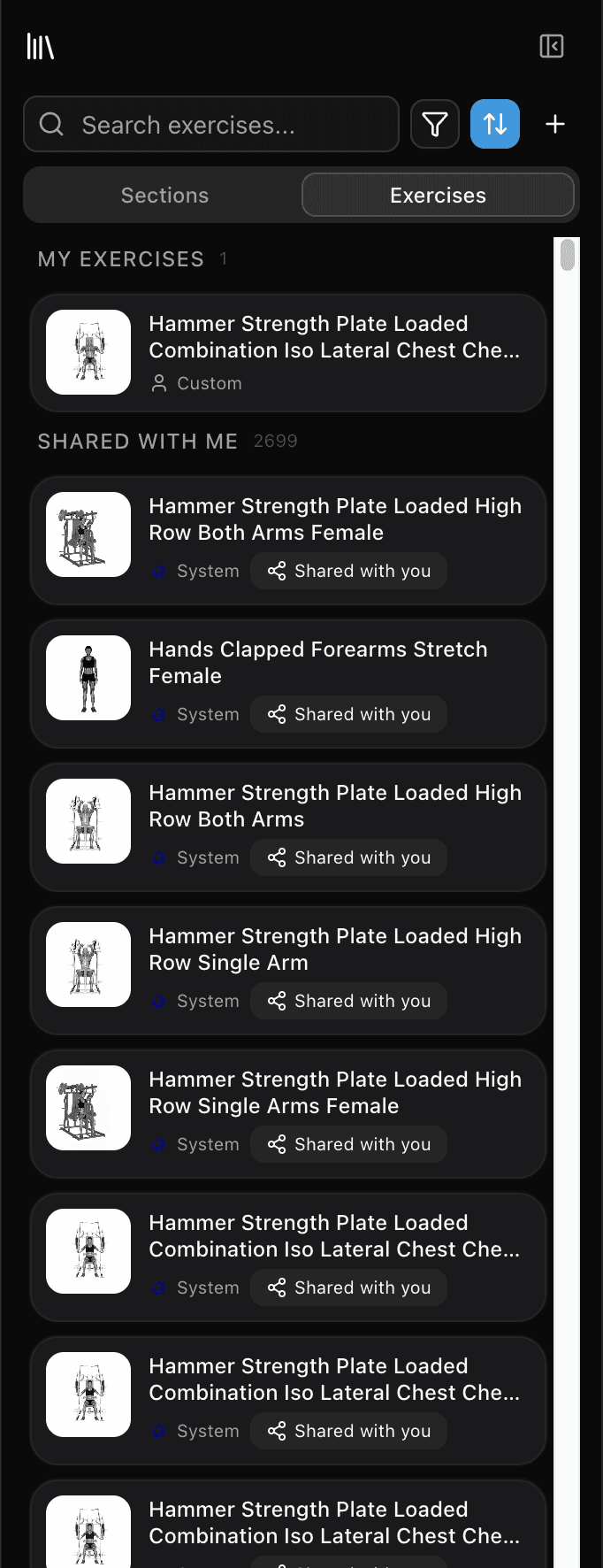 exercise library interface