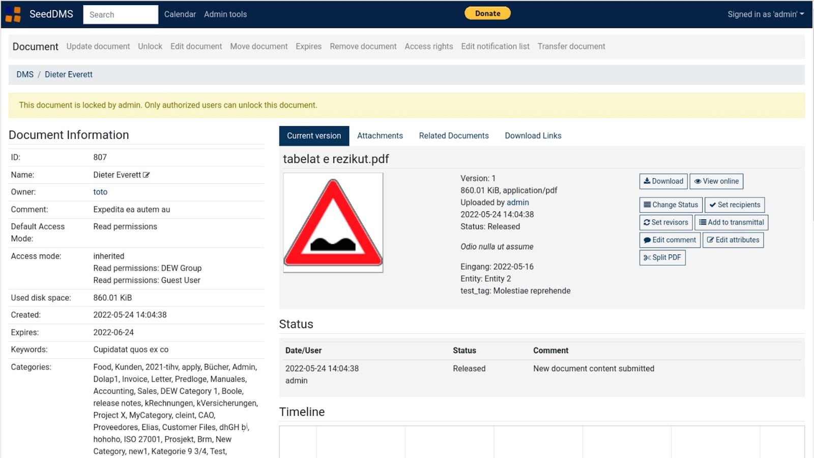 SeedDMS's document information page