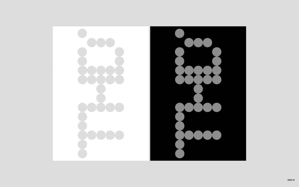 Posters of the brand logo made with circles.