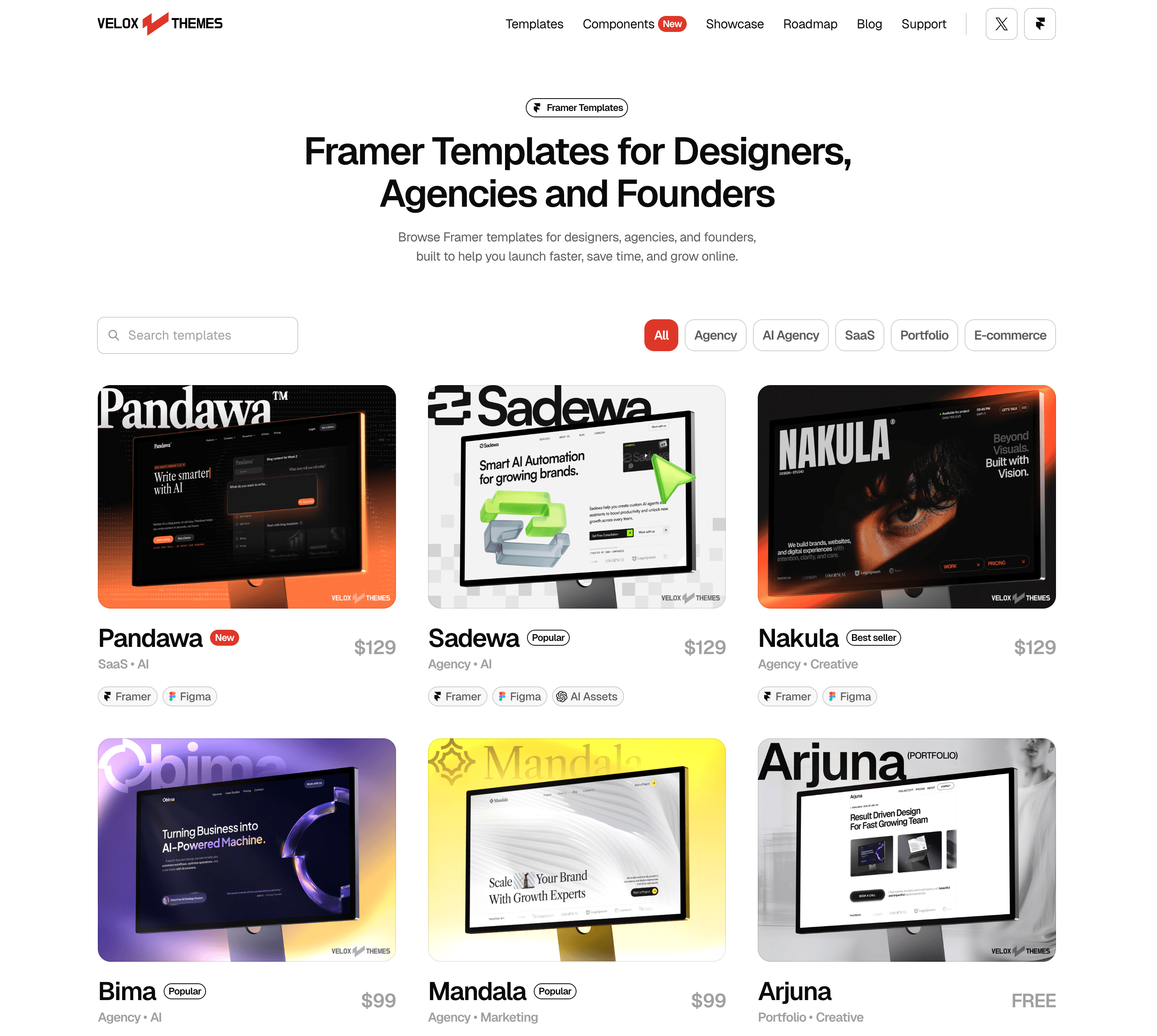 Templates page from velox themes