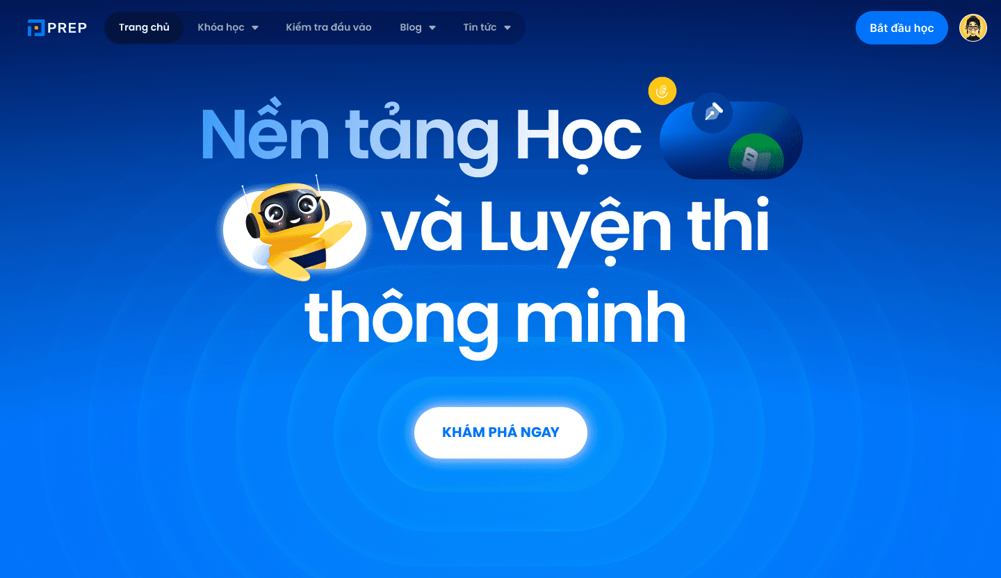 Trang chủ Prep.vn sau khi thiết kế lại