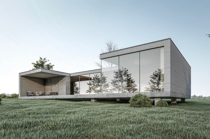 Cozy house facade surrounded by greenery