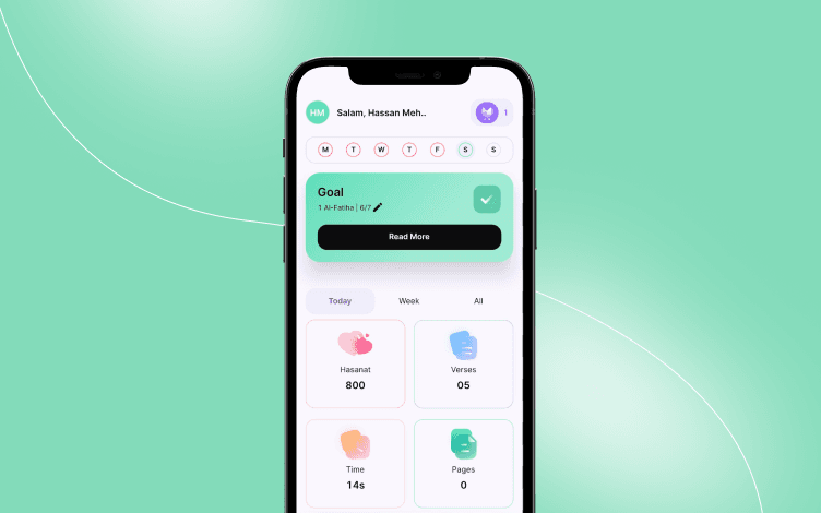 Track your progress easily with Quran App's Daily and weekly goals.