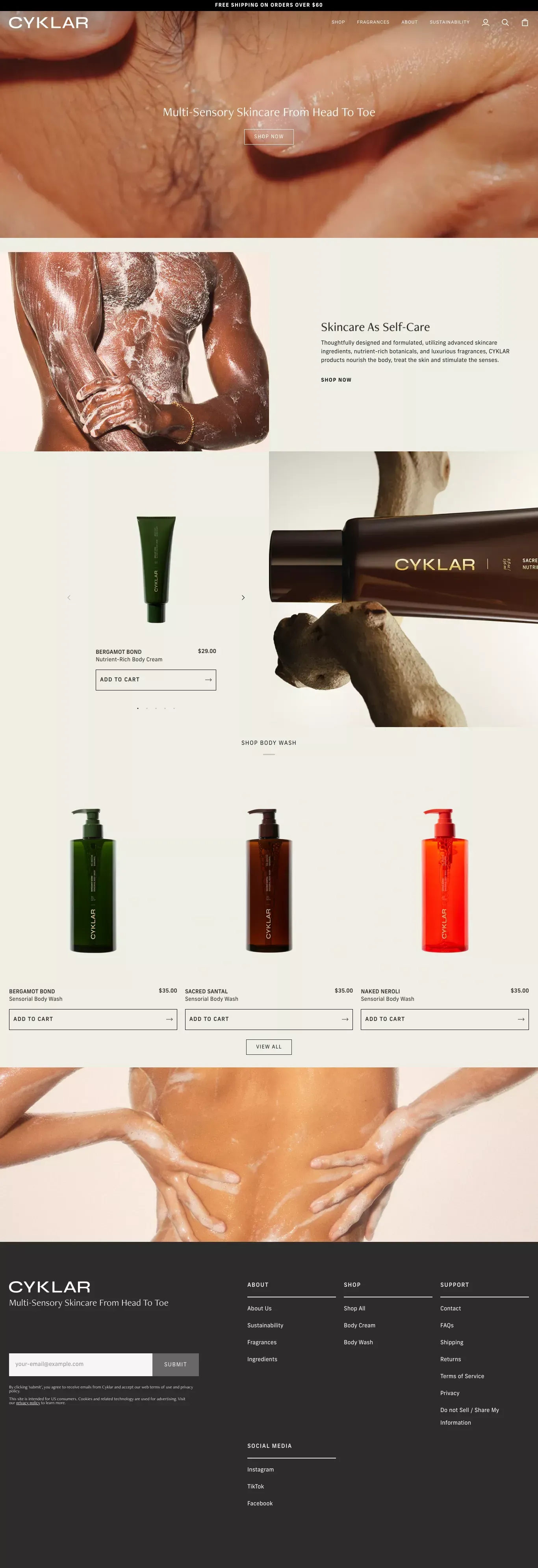 Multi-Sensory Skincare From Head To Toe ecommerce page screenshot showcasing Beauty and Ecommerce design