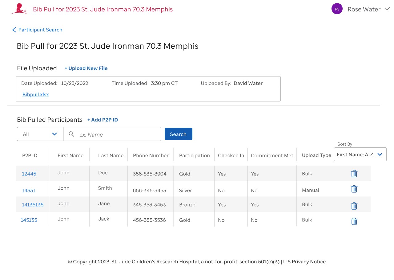 Bib Pull management screen